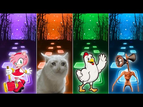 Amy Rose 🆚 Crying Cat 🆚 Chicken Song 🆚 Siren Head Coffin Dance Cover Tiles Hop 🫰