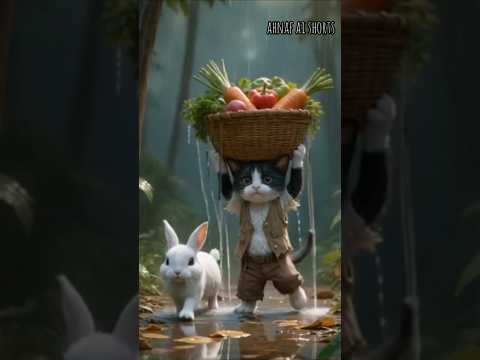 The helpless rabbit took the kitten near the well.#shorts #short