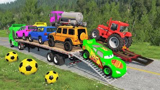 Flatbed Truck Mcqueen | Transportation with Truck - Pothole vs Car #2 - BeamNG.Drive