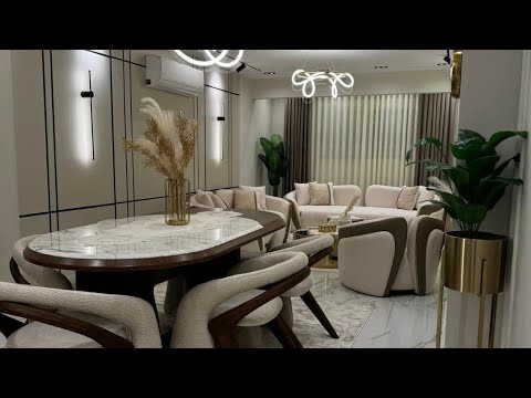 ديكورات شقق مودرن 2025 | تشطيب شقة 170 متر بألوان أوف وايت ولمسات خشبية أنيقة