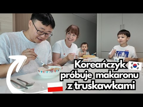Mój mąż Koreańczyk próbuje makaronu z truskawkami pierwszy raz w życiu!