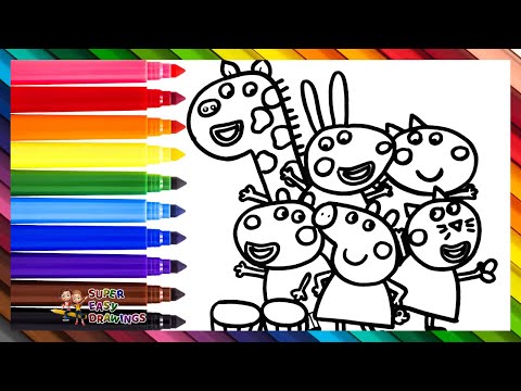 Draw and Color Peppa Pig and Her Friends 🐷🐱🐑🐶🐰🦒 Drawings for Kids