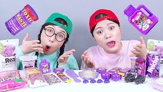 Món tráng miệng màu tím Thạch sô cô la Mukbang DONA