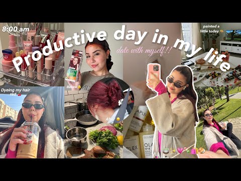 PRODUCTIVE DAY IN MY LIFE 🌸 dyeing my hair red, go for a run… صبغت شعري احمر 😳🍒