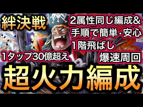 【トレクル】絆決戦  VS 黒ひげ 2属性同じ編成、同じ手順で超簡単！1階飛ばしで超楽々！超簡単！超火力編成！【OPTC】【Super Boss】【Kizuna】