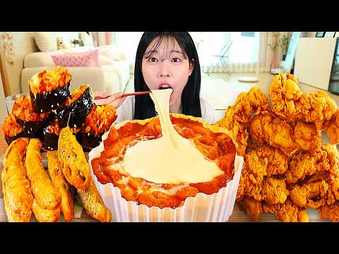 ASMR MUKBANG| 엽기 떡볶이 후라이드 치킨 김밥 튀김 먹방 & 레시피 FRIED CHICKEN AND Tteokbokki EATING