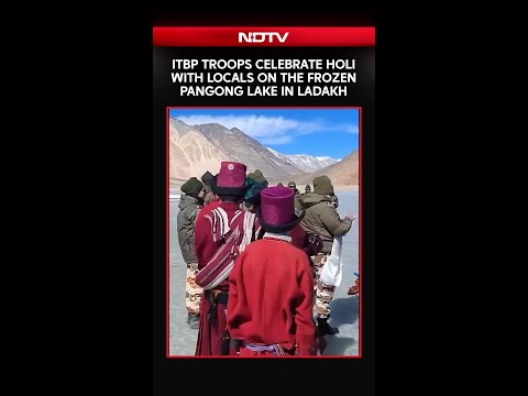Indo-Tibetan Border Police (ITBP) Troops Celebrate Holi With Locals At Pangong Lake In Ladakh