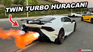 Twin Turbo Huracan FLAMES + Ferrari F12 Burnout + Pagani Huayra!