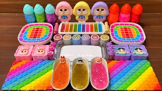 Slime mixing BabyCry toys into glossy slime | rainbow relaxing ASMR #76