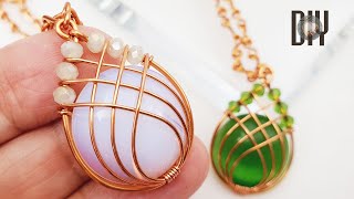 Lotus bud | Pendant | Flat Round Stone no holes | Wire wrapped stones | DIY @LanAnhHandmade  639