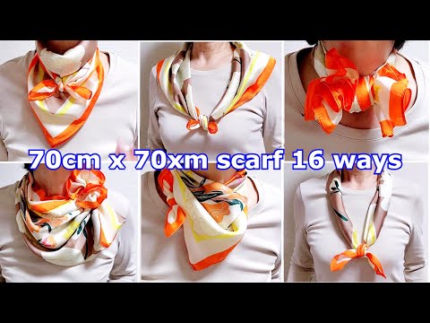 ♡SHEINの【スカーフの巻き方】これ１枚でトップスの印象が明るくお洒落に！端のオレンジ色を生かしてアレンジ１６ how to wear SHEIN scarf 16 ways