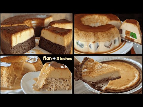 4 Recetas Postres Exitosos CHOCOFLAN, GELAFLAN, PASTEL IMPOSIBLE DE 3 LECHES y PIE DE QUESO Fácil