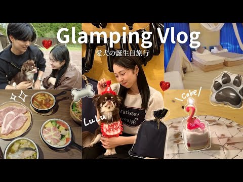 【vlog】家族3人で最高のグランピング旅行♥️愛犬のお誕生日お祝いしたよ🐶🐾