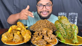 SPICY MUTTON CURRY, FULL CHICKEN CURRY, CHICKEN LIVER CURRY AND MUTTON BOTI CURRY WITH RICE EATING