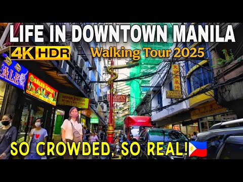 [4K HDR] Insane Crowds And Chaos In Downtown Manila! Walking Tour 2025 🇵🇭
