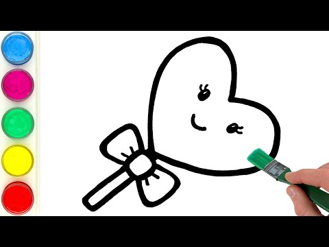 Heart Lollipop Picture Drawing, Painting, Coloring for Kids, Toddlers | Learn to Draw Shapes