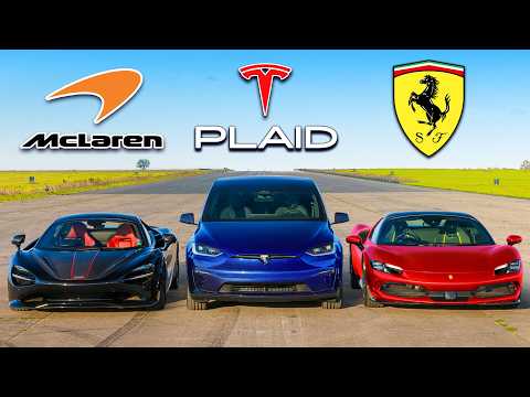 Tesla Model X Plaid vs Ferrari 296 GTS vs McLaren 750S: Epic Drag Race Showdown