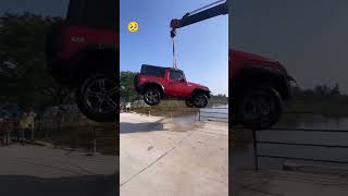 Thar accident 🥺 flaying river in water #tharlover #mahindra #trendingvideo  #safecarindia#shorts