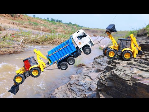 TATA Tipper Trolley JCB Machine Accident Mountain River Pulling Out JCB ? Gadi Wala Cartoon | CS Toy