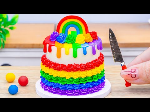 Kue Pelangi Krim Mentega Ajaib🌈Ide Dekorasi Kue Pelangi Miniatur Terbaik