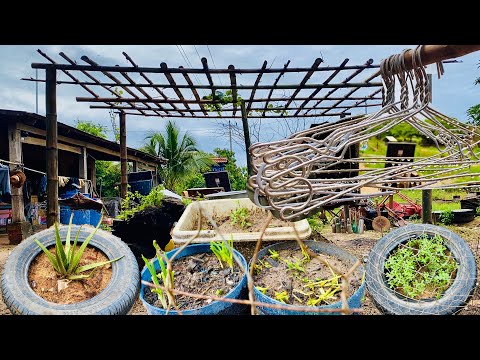 Cutting the material for the planting around home at the province 🥰