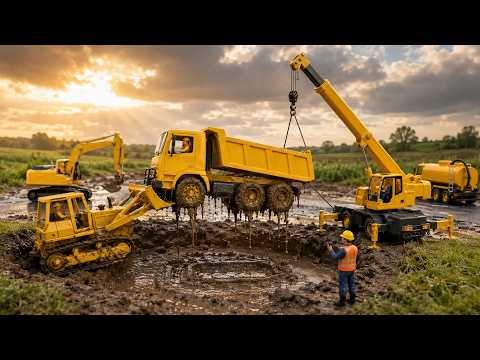 <strong>Dump</strong> Truck Stuck in Deep Mud! Construction Vehicle Rescue Team  AI Miniature