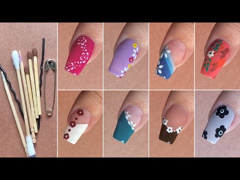 10 Easy flower nail art designs with household items || Nail art for beginners