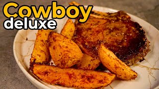 Cowboy a la sartén + papas deluxe