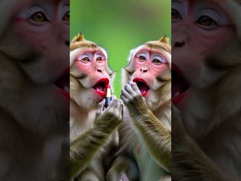 Monkey applying lipstick on his lips 👄 #shortsfeed #monkey #shorts #shortsvideo