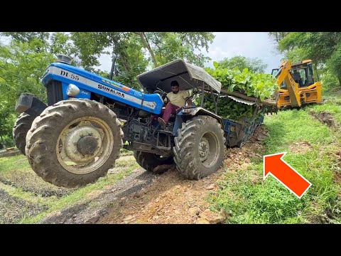 ये तो बहुत ही बुरा फ़सा है Sonalika Di 55 Stock with Trolley JCB 3dx से खींच कर निकाला