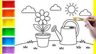 Tô Màu Cây Hoa và Bình Tưới Cây, Flower pot and watering can coloring pages for kids #tomau