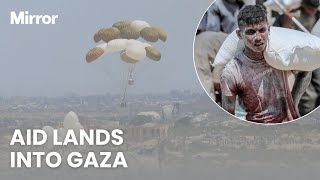 Huge humanitarian aid drop lands in central Gaza as starvation worsens