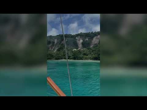 Moment Rubble Cascades From Vanuatu Cliffs During Earthquake