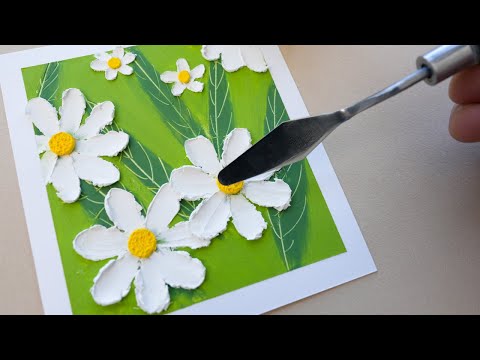 Easy white daisy 3D drawing with soft oil pastels