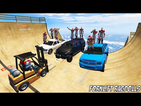 GTA 5 Mega Ramp Jumps Spider Man - Carnage VS Iron Man Crazy Ragdolls (Euphoria Physics, Funny)