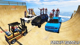 GTA 5 Mega Ramp Jumps Spider Man - Carnage VS Iron Man Crazy Ragdolls (Euphoria Physics, Funny)