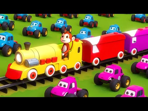 Funny Animals Racing: Monster Truck & Train Showdown | Gorilla Monkey Elephant Panda Funny Videos