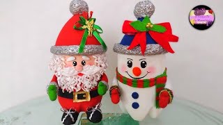 Diy dulceros navideños de papa Noel y muñeco de nieve solo con botellas plásticas | GdC