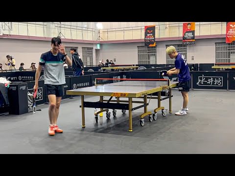 【試合前練習】チャン・ウジン × 元韓国代表 チョン・ヨンシク！カメラにもサービス｜WTTファイナルズ福岡2024