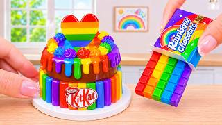 Perfect Mini Rainbow Cake 🌈 Chocolate Drip Miniature Dessert Tutorial 🍫 Wonder Cake