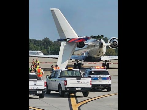 Crash Delta Airlines Atlanta Airport Airbus A350 Collided CRJ 900 On Taxiway Rear Tail Came Off