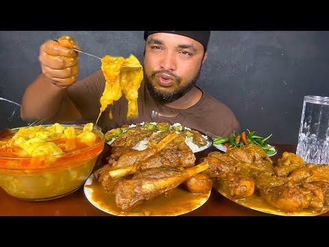 SPICY MUTTON FAT CURRY, MUTTON CURRY AND CHICKEN LEG PIECE CURRY WITH RICE EATING SHOW