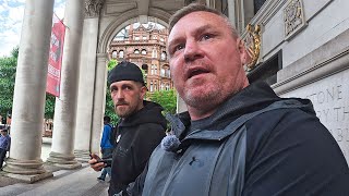MANCHESTER - Billy Moore Confronted - Aggressive Left Cult!
