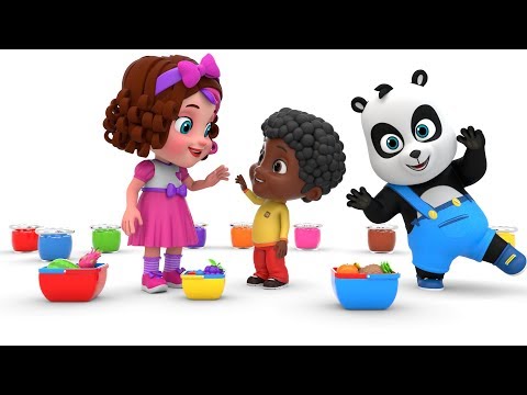 Pinky and Panda play with fruits