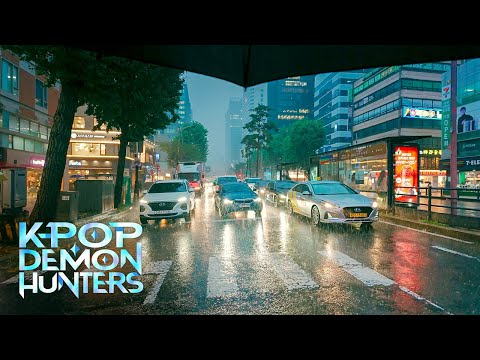 K-POP Demon Hunters Filming Spot | Walking Myeongdong Street in Heavy Rain at Night 🌧️