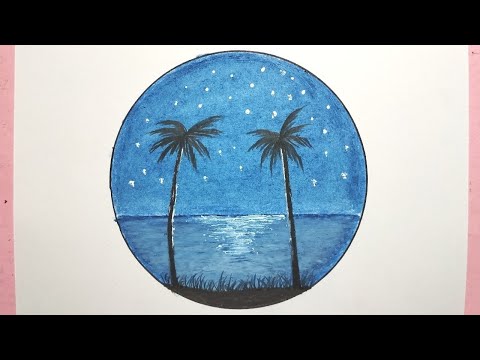 Cara menggambar pemandangan malam - Night drawing