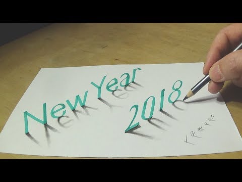Happy New Year 2018 - Drawing 3D Text Art - Vamos
