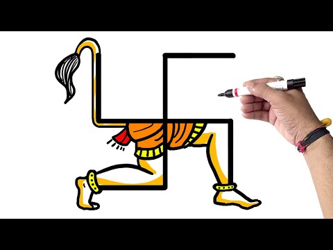 Swastik से हनुमान जी का Drawing बनाना सीखिए मेहनत से बनाया हैं | Hanuman जी का चित्र आसानीसे