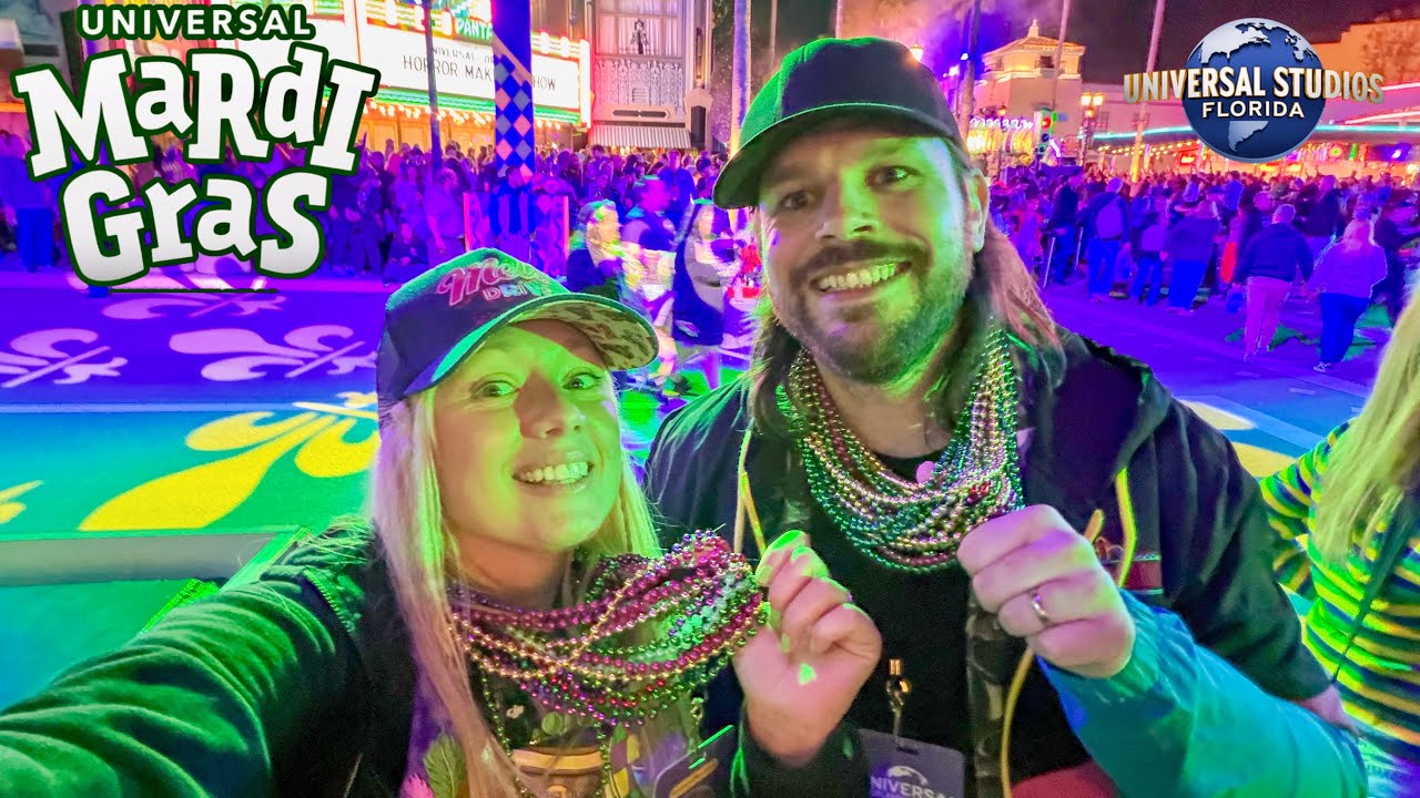 Universal Orlando Mardi Gras FULL TOUR! Parade, Beads, Food, Tribute Store, Prince Gator Meet &Greet