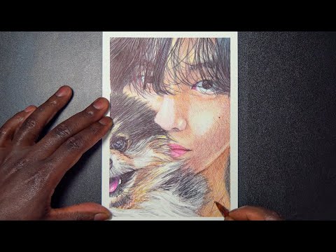 Draw With Me / Sketching Taehyung and Yeontan From BTS with Ballpoint Pens